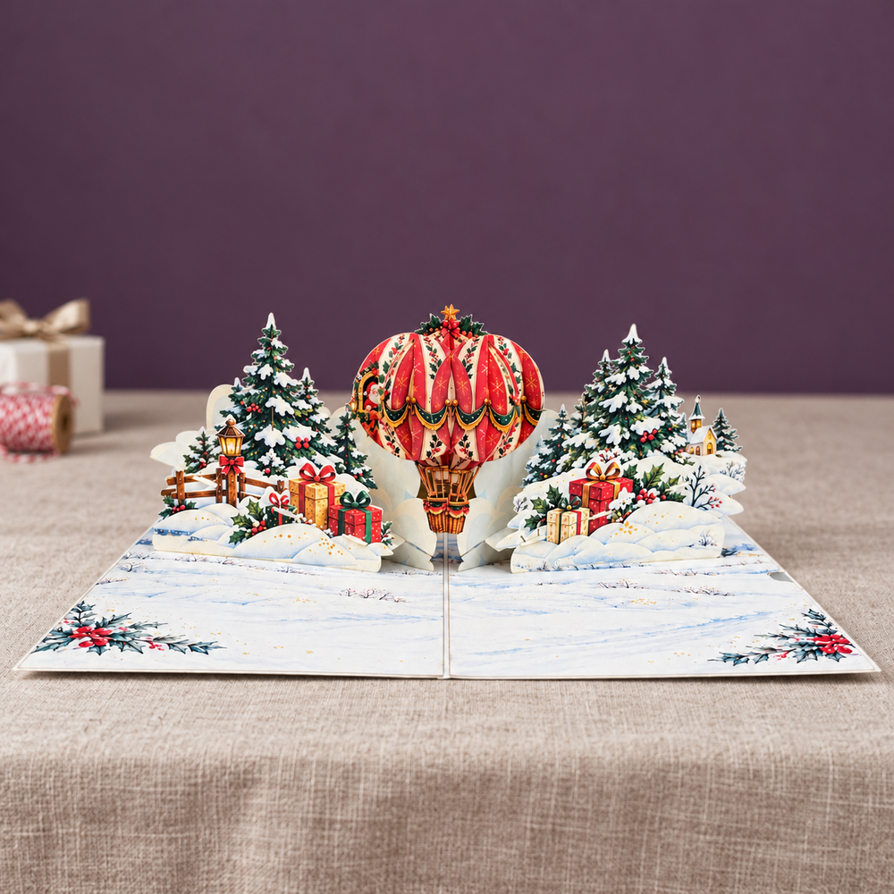 Santa’s Christmas Hot Air Balloon Pop-Up Card – 3D Greeting Card & Christmas Gift