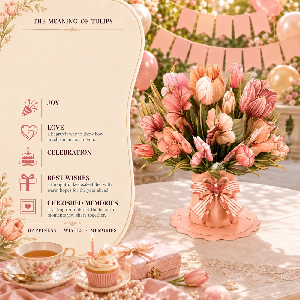 Pink Tulip Pop-Up Bouquet – 3D Paper Flower Bouquet & Gift