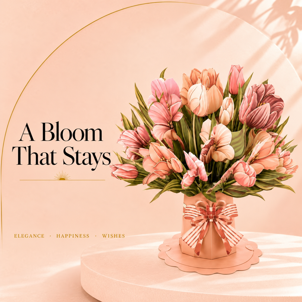 Pink Tulip Pop-Up Bouquet – 3D Paper Flower Bouquet & Gift