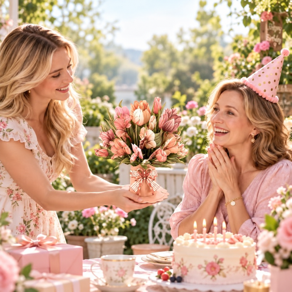 Pink Tulip Pop-Up Bouquet – 3D Paper Flower Bouquet & Gift
