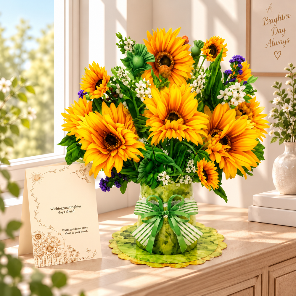 Sunshine Sunflower Pop-Up Bouquet – 3D Paper Flower Bouquet & Thank You Gift