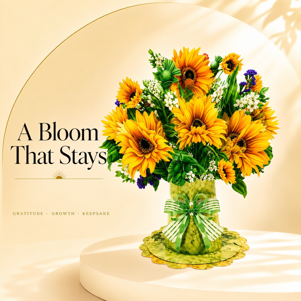 Sunshine Sunflower Pop-Up Bouquet – 3D Paper Flower Bouquet & Thank You Gift
