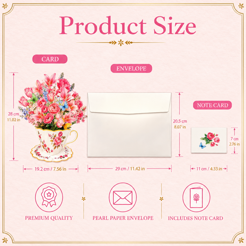 Pink Butterfly Teacup Pop-Up Bouquet – 3D Flower Gift