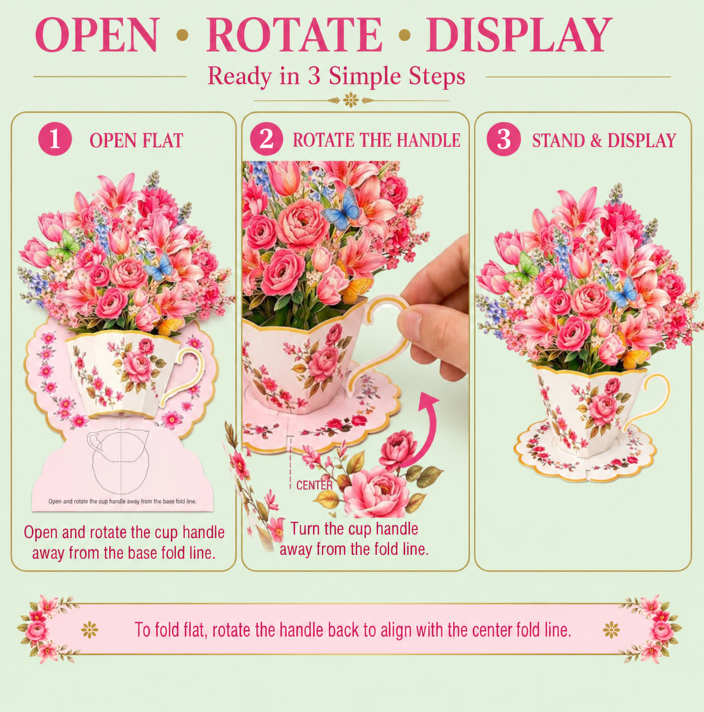 Pink Butterfly Teacup Pop-Up Bouquet – 3D Flower Gift