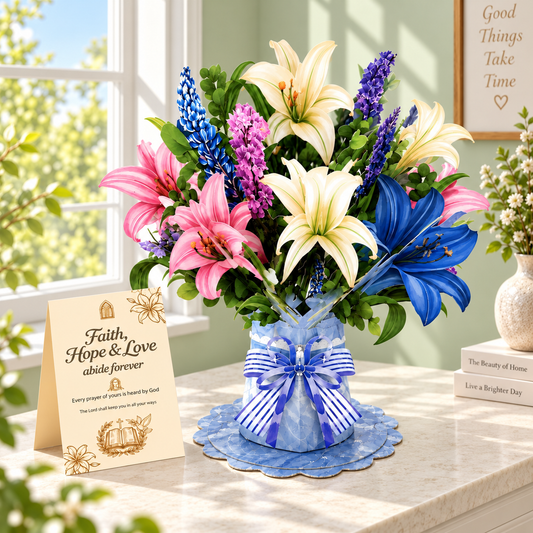 Faith & Blessings Lily Pop-Up Bouquet – 3D Paper Flower Bouquet & Christian Gift