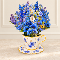 Blue Butterfly Teacup Pop-Up Bouquet – 3D Flower Gift