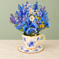 Blue Butterfly Teacup Pop-Up Bouquet – 3D Flower Gift