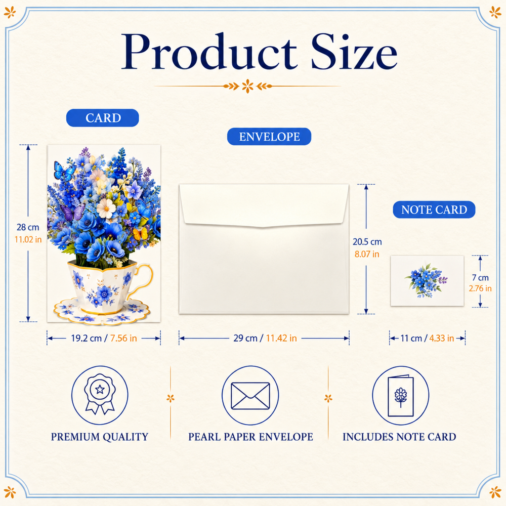 Blue Butterfly Teacup Pop-Up Bouquet – 3D Flower Gift