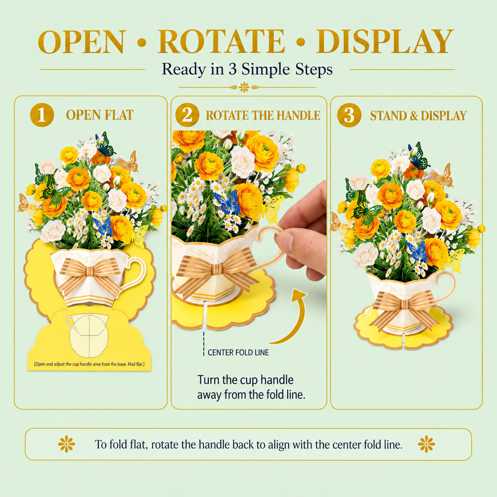Yellow Butterfly Teacup Pop-Up Bouquet – 3D Flower Gift
