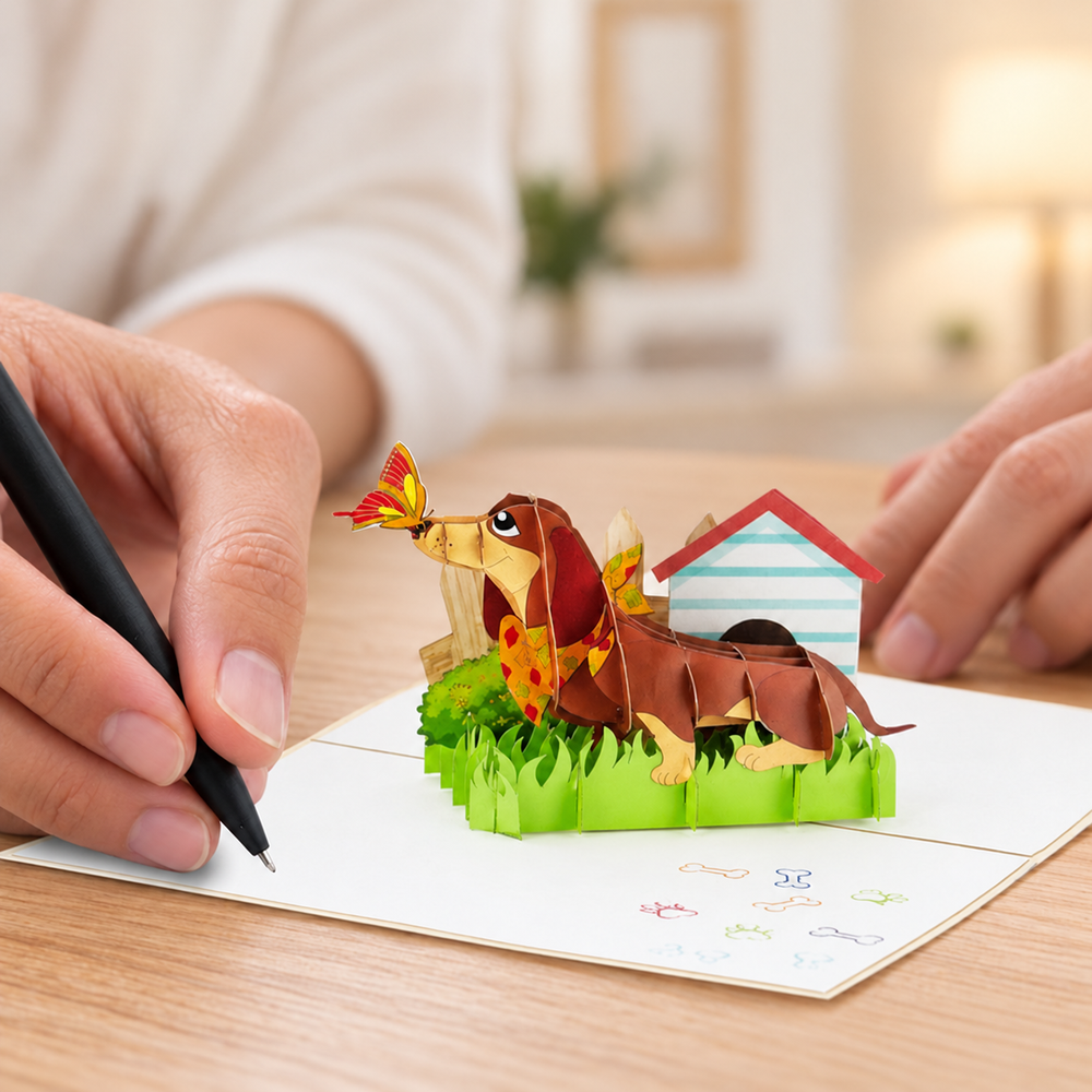 Dachshund & Butterfly Pop-Up Card – 3D Greeting Card & Dog Lover Gift
