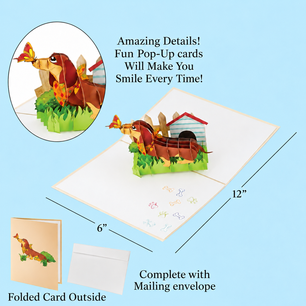 Dachshund & Butterfly Pop-Up Card – 3D Greeting Card & Dog Lover Gift