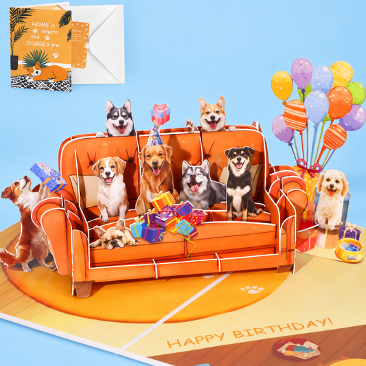 Birthday Dogs on Sofa Pop-Up Card – 3D Greeting Card & Dog Lover Gift
