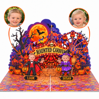 Personalized Haunted Carnival Halloween Pop-Up Card for Kids/Grandkids - 3D Custom Greeting Card & Unique Halloween Gift