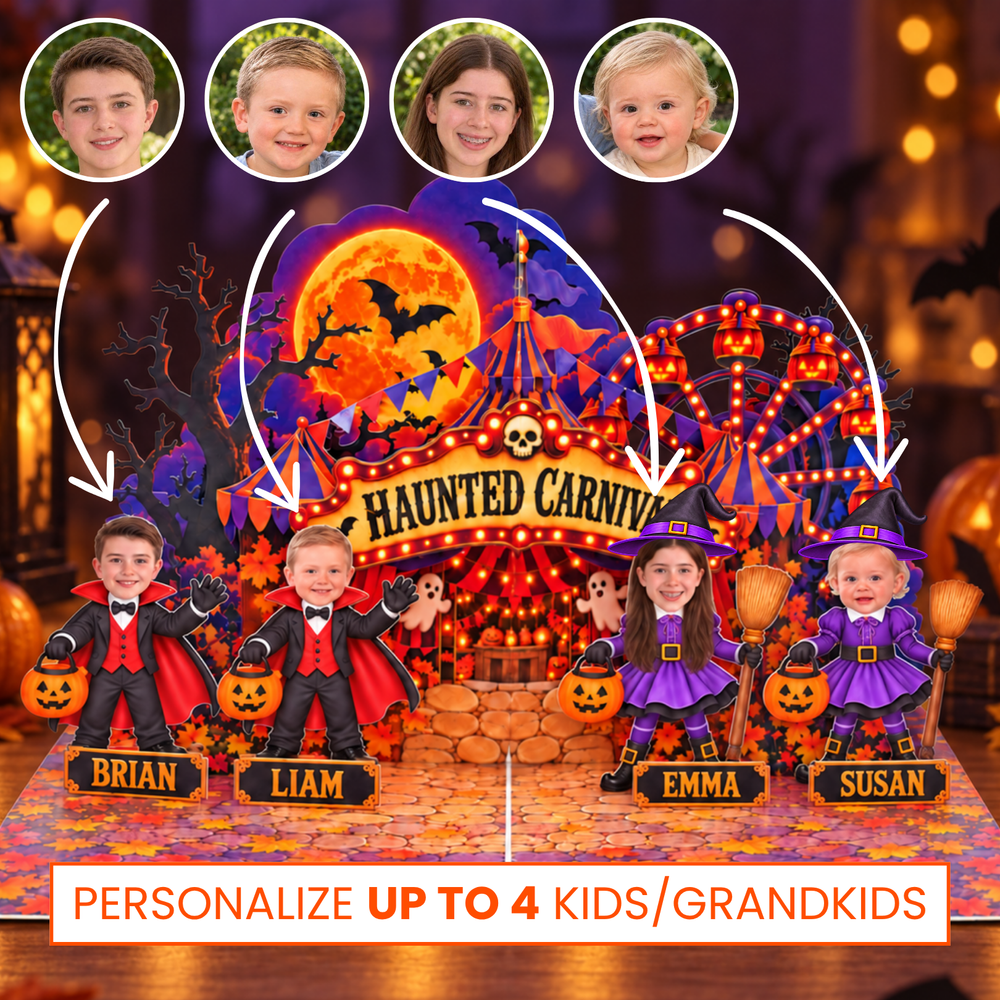Personalized Haunted Carnival Halloween Pop-Up Card for Kids/Grandkids - 3D Custom Greeting Card & Unique Halloween Gift
