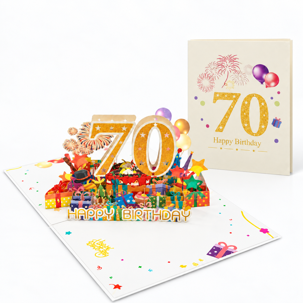 Golden 70th Birthday Pop-Up Card