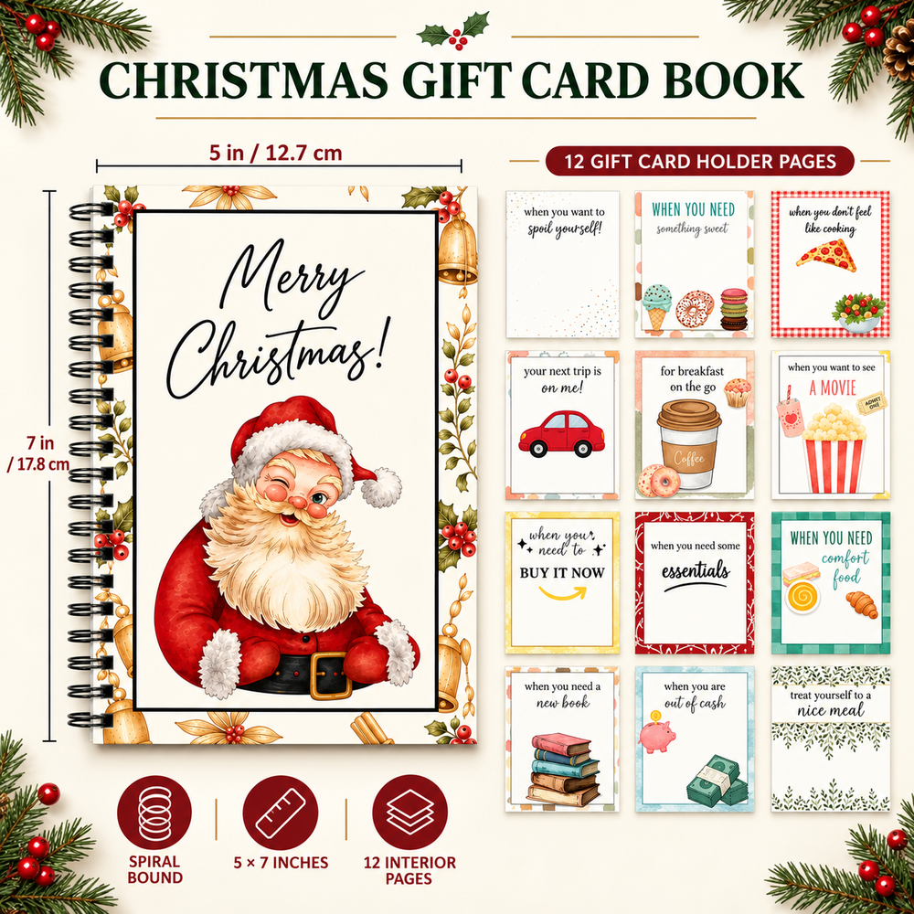 Soul of Papers - Christmas Gift Card Book for Kids, Teens & Adults – 12 -Pocket Accordion Gift Card & Money Holder