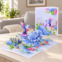 Soul of Papers - Hummingbird & Hydrangea 3D Pop-Up Card – Blue Floral Card for Mom, Birthday, Mother’s Day & Thank You