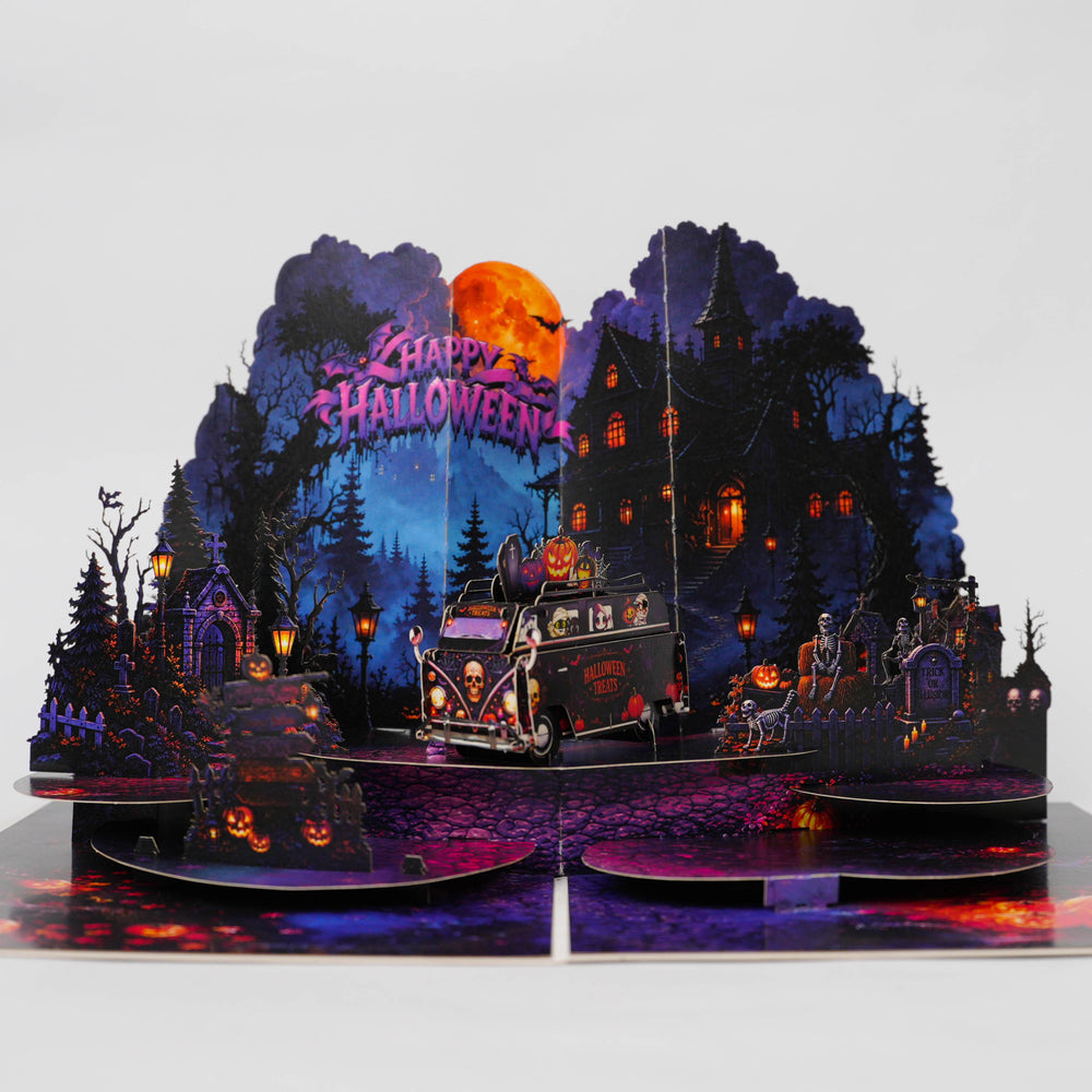 Halloween Van Pop-Up Card – 3D Spooky Halloween Greeting Card & Unique Gift