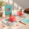 Soul of Papers - Hummingbird in Bloom 3D Pop-Up Card – Pink Flower Birthday Card for Her, Wife, Best Friend & Mom