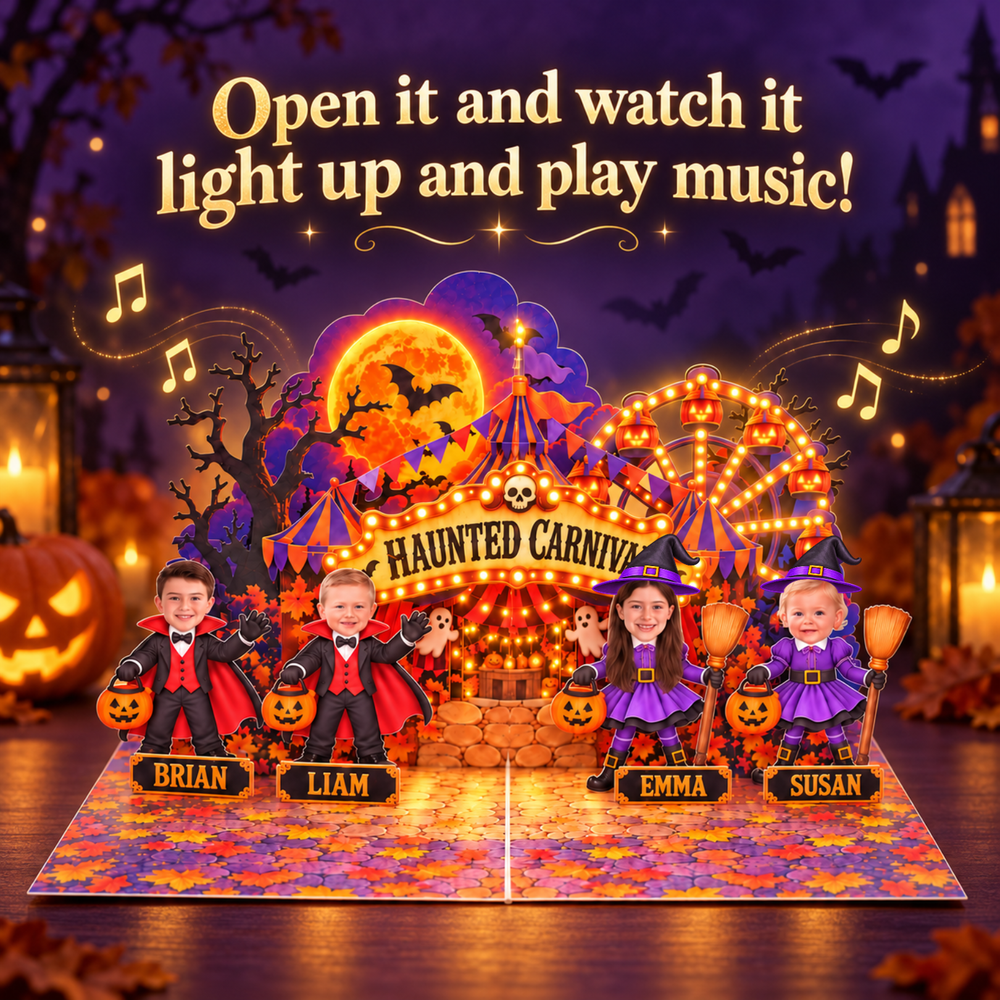 Personalized Haunted Carnival Halloween Pop-Up Card for Kids/Grandkids - 3D Custom Greeting Card & Unique Halloween Gift