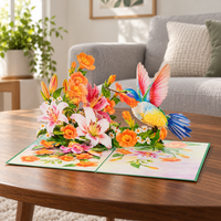 Soul of Papers - Hummingbird & Lilies 3D Pop-Up Card – Flower Greeting Card for Mom, Birthday, Mother’s Day & Get Well