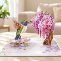 Soul of Papers - Hummingbird & Wisteria 3D Pop-Up Card – Floral Greeting Card for Mom, Birthday, Mother’s Day & Thinking of You