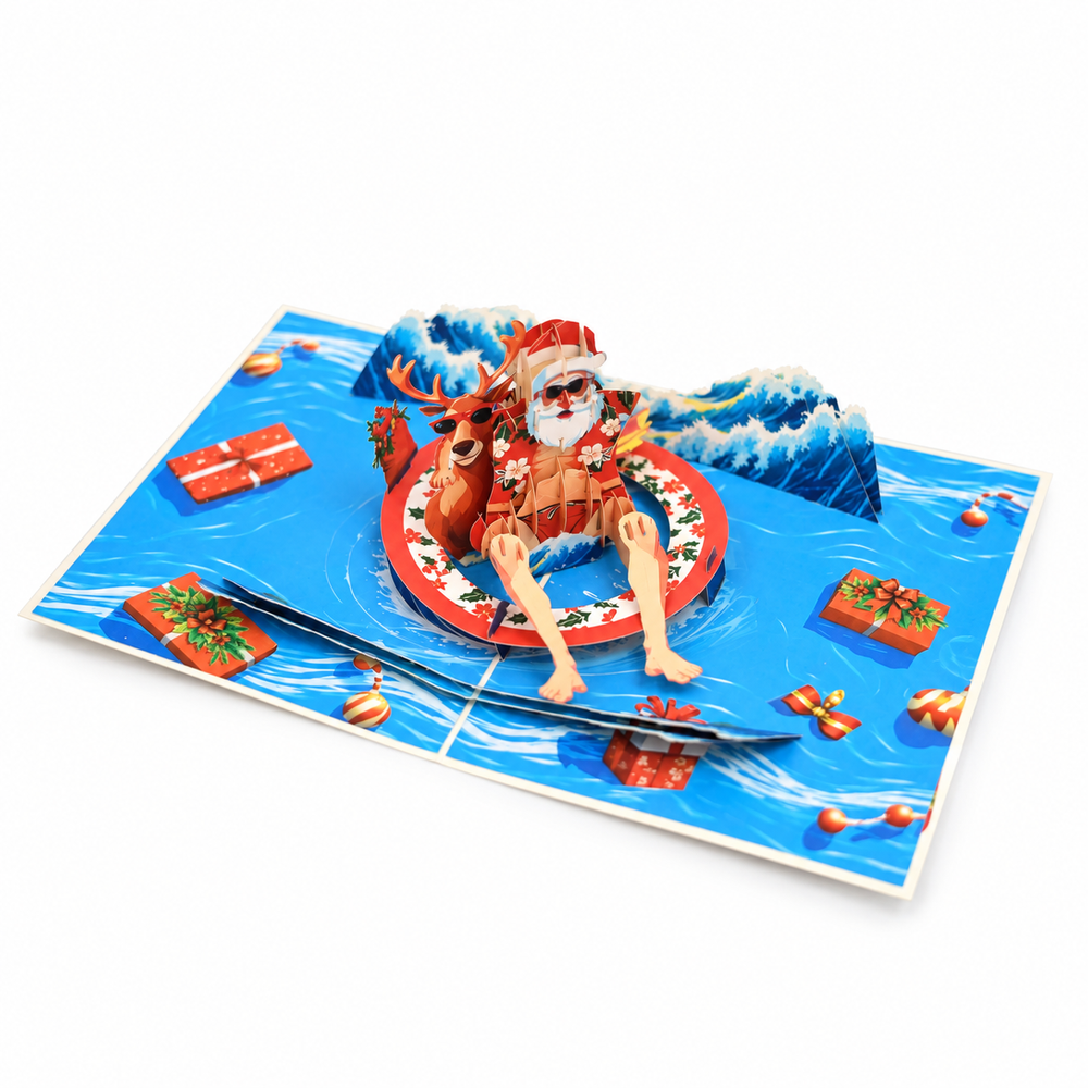 Tropical Santa & Reindeer Christmas Pop-Up Card