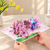 Soul of Papers - Hummingbird & Orchid 3D Pop-Up Card – Pink Orchid Card for Mom, Wife, Anniversary & Valentine’s Day