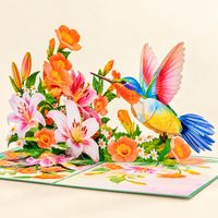 Soul of Papers - Hummingbird & Lilies 3D Pop-Up Card – Flower Greeting Card for Mom, Birthday, Mother’s Day & Get Well