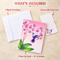 Soul of Papers - Hummingbird & Orchid 3D Pop-Up Card – Pink Orchid Card for Mom, Wife, Anniversary & Valentine’s Day