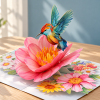 Soul of Papers - Hummingbird in Bloom 3D Pop-Up Card – Pink Flower Birthday Card for Her, Wife, Best Friend & Mom
