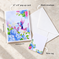 Soul of Papers - Hummingbird & Hydrangea 3D Pop-Up Card – Blue Floral Card for Mom, Birthday, Mother’s Day & Thank You