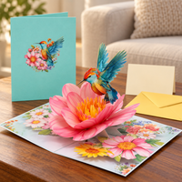 Soul of Papers - Hummingbird in Bloom 3D Pop-Up Card – Pink Flower Birthday Card for Her, Wife, Best Friend & Mom