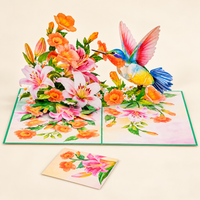 Soul of Papers - Hummingbird & Lilies 3D Pop-Up Card – Flower Greeting Card for Mom, Birthday, Mother’s Day & Get Well