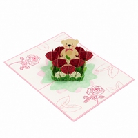 Teddy Bear & Red Roses Pop-Up Card – 3D Greeting Card & Memorable Anniversary Gift