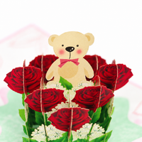 Teddy Bear & Red Roses Pop-Up Card – 3D Greeting Card & Memorable Anniversary Gift