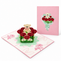 Teddy Bear & Red Roses Pop-Up Card – 3D Greeting Card & Memorable Anniversary Gift