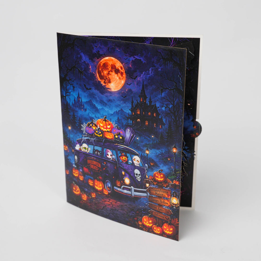 Halloween Van Pop-Up Card – 3D Spooky Halloween Greeting Card & Unique Gift