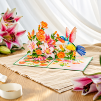 Soul of Papers - Hummingbird & Lilies 3D Pop-Up Card – Flower Greeting Card for Mom, Birthday, Mother’s Day & Get Well
