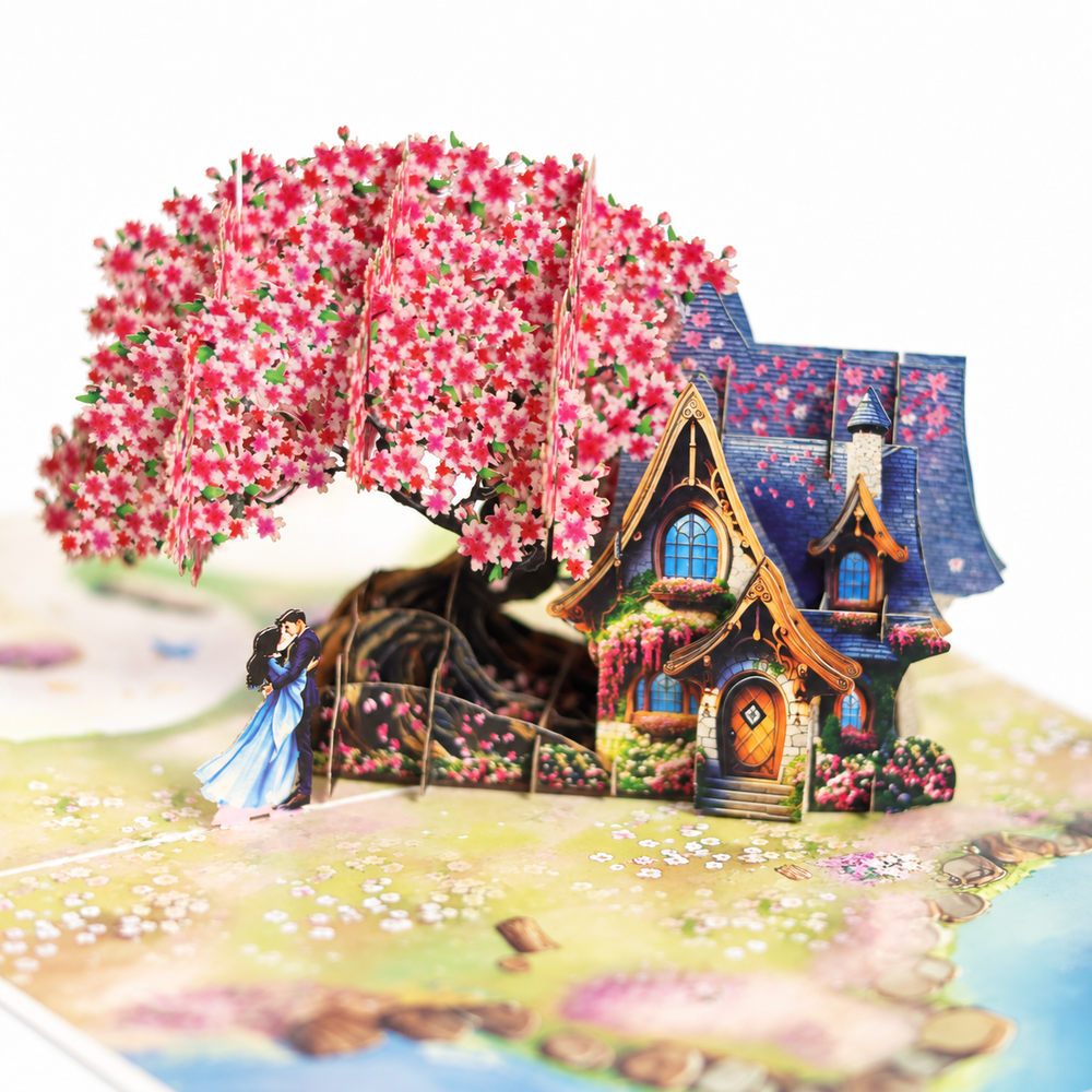 Cherry Blossom Cottage Pop-Up Card