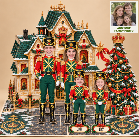 Personalized Christmas Family Pop-Up Card with Photos & Names – Royal Nutcracker