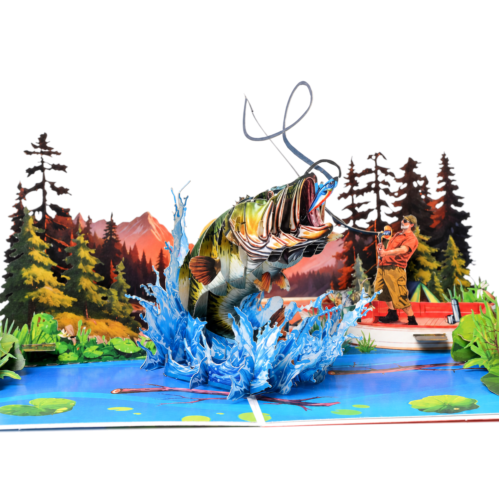 Gone Fishing 3D Pop Up Card - Bass Fishing Adventure