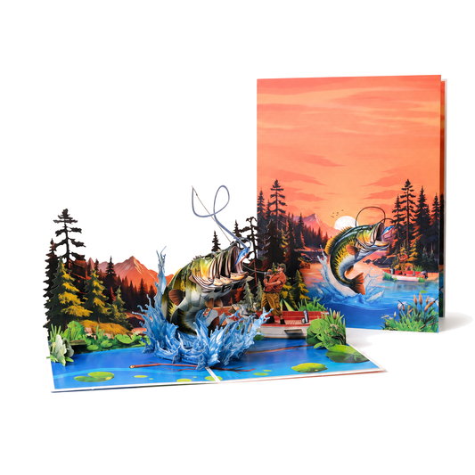 Gone Fishing 3D Pop Up Card - Bass Fishing Adventure
