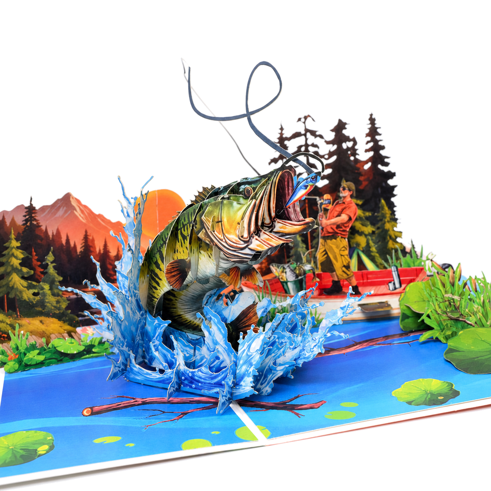 Gone Fishing 3D Pop Up Card - Bass Fishing Adventure
