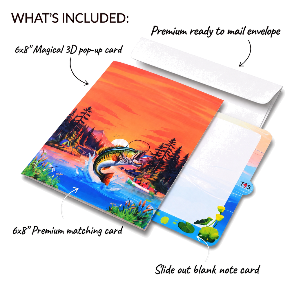 Gone Fishing 3D Pop Up Card - Bass Fishing Adventure
