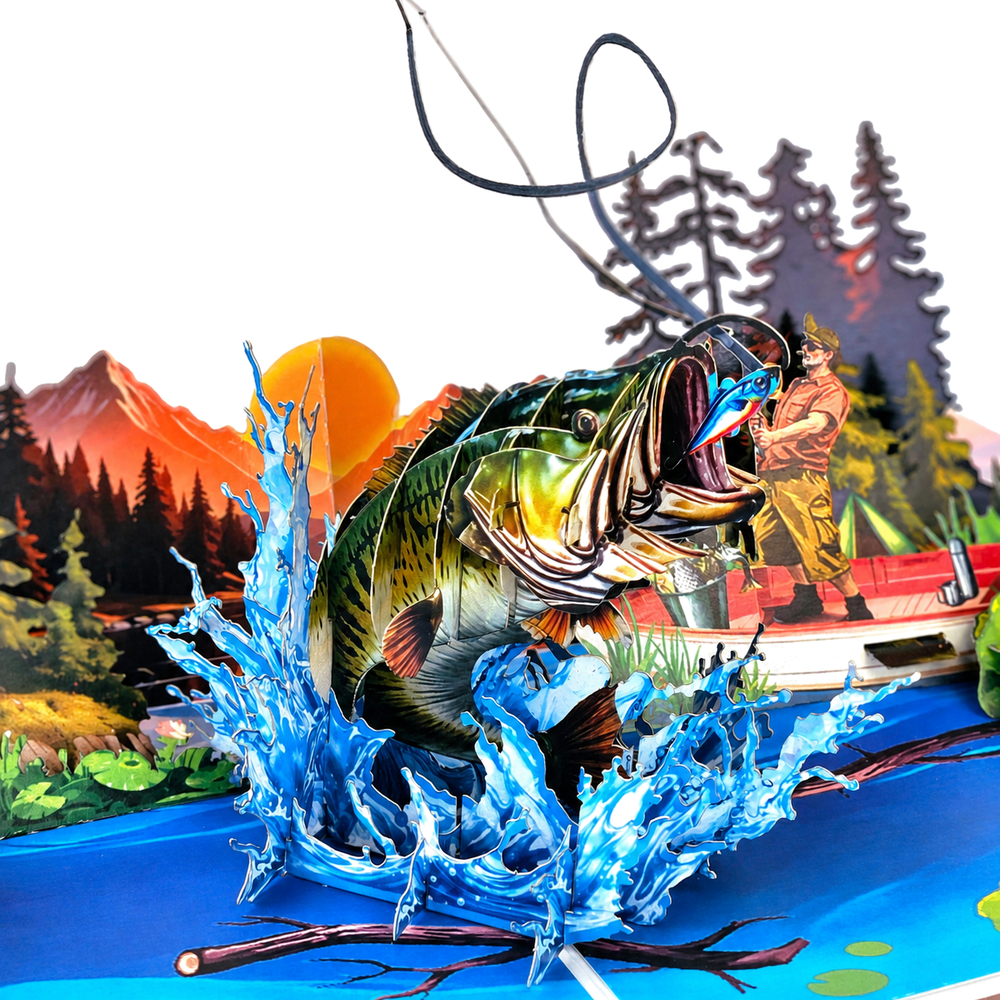 Gone Fishing 3D Pop Up Card - Bass Fishing Adventure