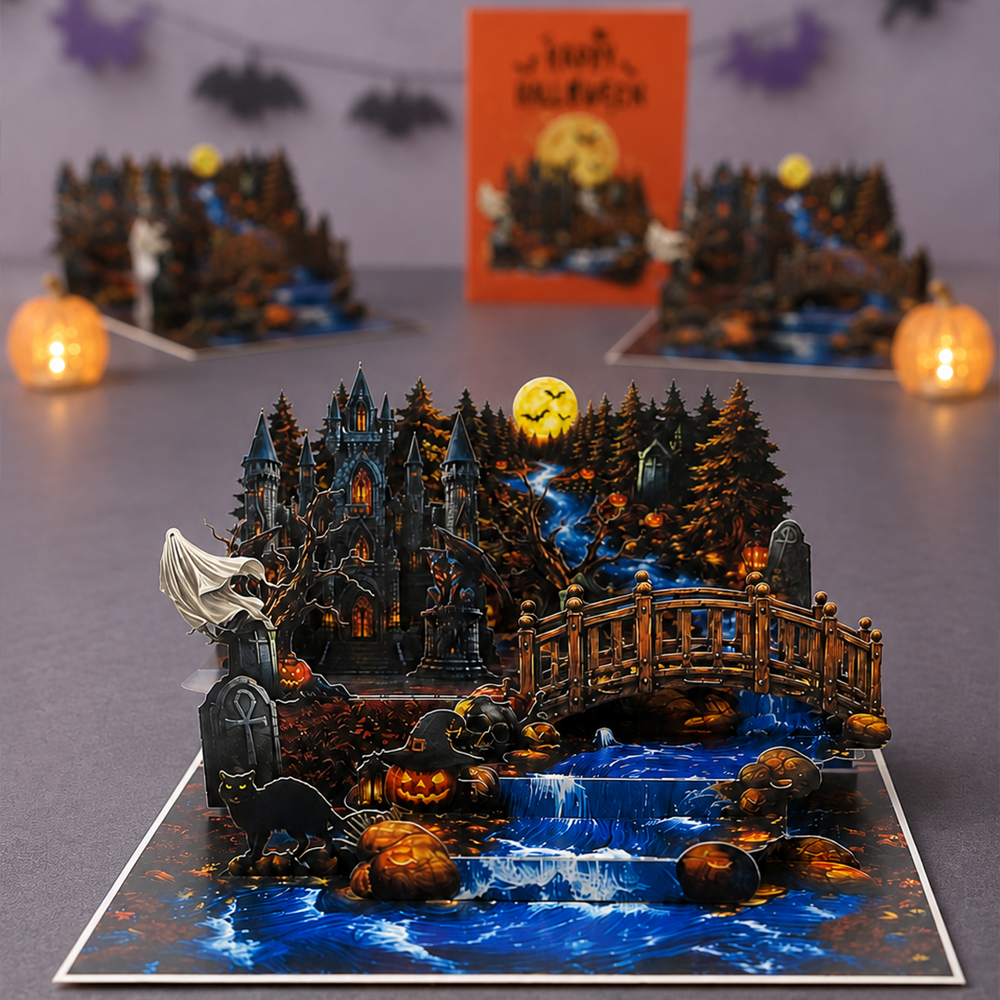 Haunted Castle Halloween Pop-Up Card – 3D Spooky Forest Greeting Card & Unique Halloween Gift