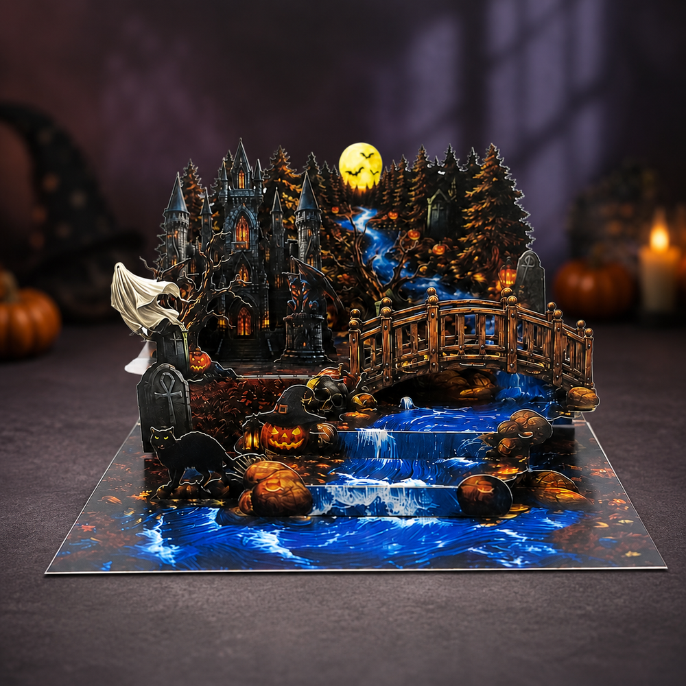 Haunted Castle Halloween Pop-Up Card – 3D Spooky Forest Greeting Card & Unique Halloween Gift