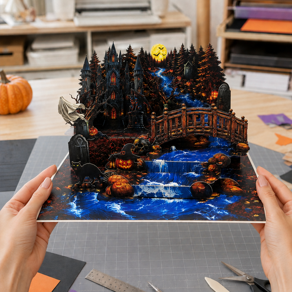Haunted Castle Halloween Pop-Up Card – 3D Spooky Forest Greeting Card & Unique Halloween Gift
