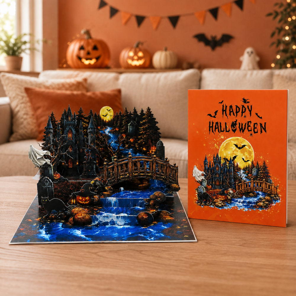 Haunted Castle Halloween Pop-Up Card – 3D Spooky Forest Greeting Card & Unique Halloween Gift